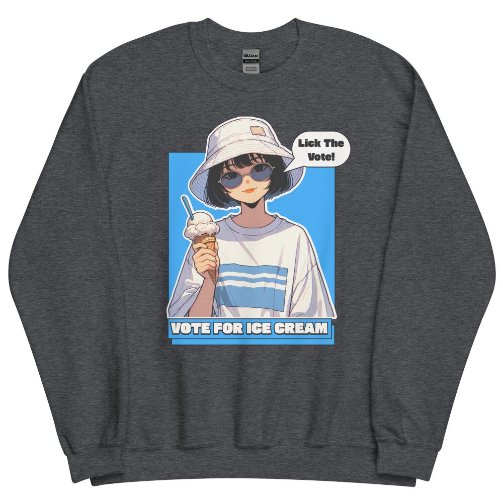 Lick The Vote Anime Ice Cream Girl Sweatshirt - Dark Heather Color - https://ascensionemporium.net